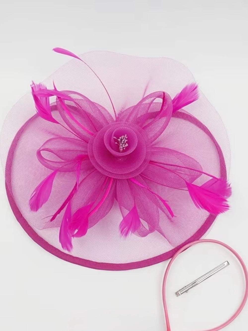 Kentucky Derby Elegant Hot Pink Fascinator Headpiece for Women